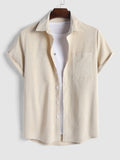 Riolio Two Piece Outfits for Men Casual Basic Solid Corduroy Short Sleeves Button Up Shirt with Drawstring Shorts Set Z5092646