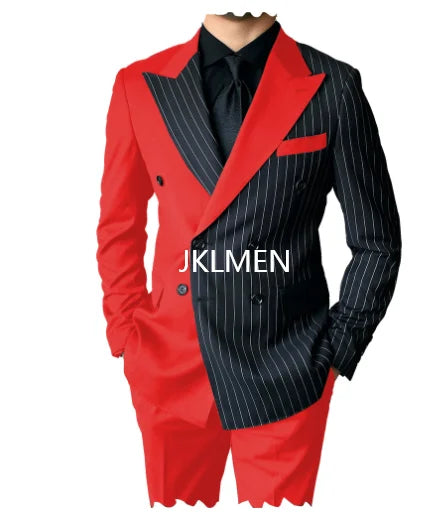 Riolio Men's Suits Blazer Autumn Striped Men Blazer Fashion Double  Jacket Coats 2pcs Casual Business Tuxedo Costume