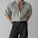 Riolio New Naples Business Men Shirts Light Luxury Textured Lapel Striped Long Sleeve Cardigan Leisure Premium Commuter Blouse M-2XL