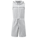Riolio Men Short Jumpsuit Tight Sleeveless Bodysuit Zipper Hooded Rompers Short Pants Casual Home Wear Tracksuit Pajamas
