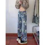 Riolio Flower Jeans Men Fashion Retro Printed Jeans Men Streetwear Hip-hop Loose Straight Jeans Men Baggy Vintage Denim Trousers