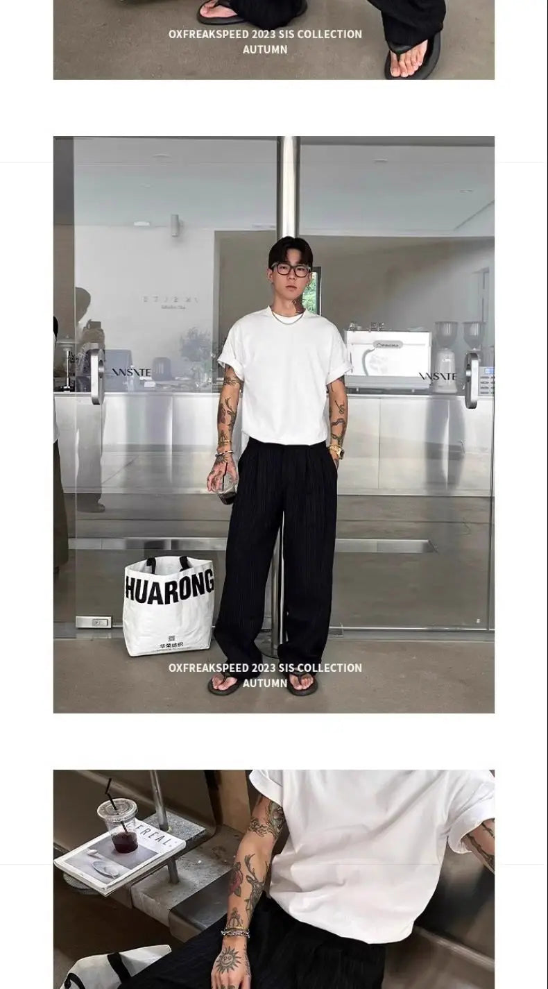 Riolio Summer Cityboy Pants Texture Soft Single Pleated Straight Casual Pants Men's Korean Retro High-end Loose Trousers Aesthetic Wear