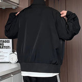 Riolio Black Mens Stand Collar Loose Fit Outdoor Spring Biker Jacket Casual Windbreaker Motorcycle Streetwear Trendy Daily Wear Coat