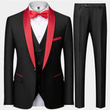 Riolio 3 Pieces Set Men's Business Blazers Coat / Male Slim Fit Color Matching Collar Suit Tuxedo Leisure Jacket Pants Vest Wedding