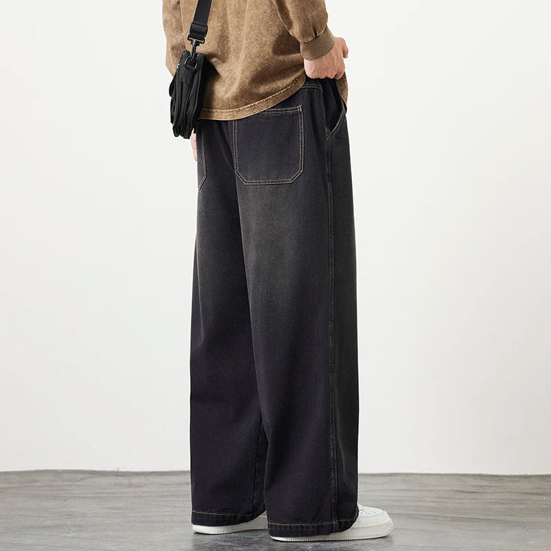 Riolio Plus Size M-8XL Baggy Jeans Men's Blue Black Streetwear Elastic Waist Y2K Trousers Fashion Straight Leisure Wide Denim Pants