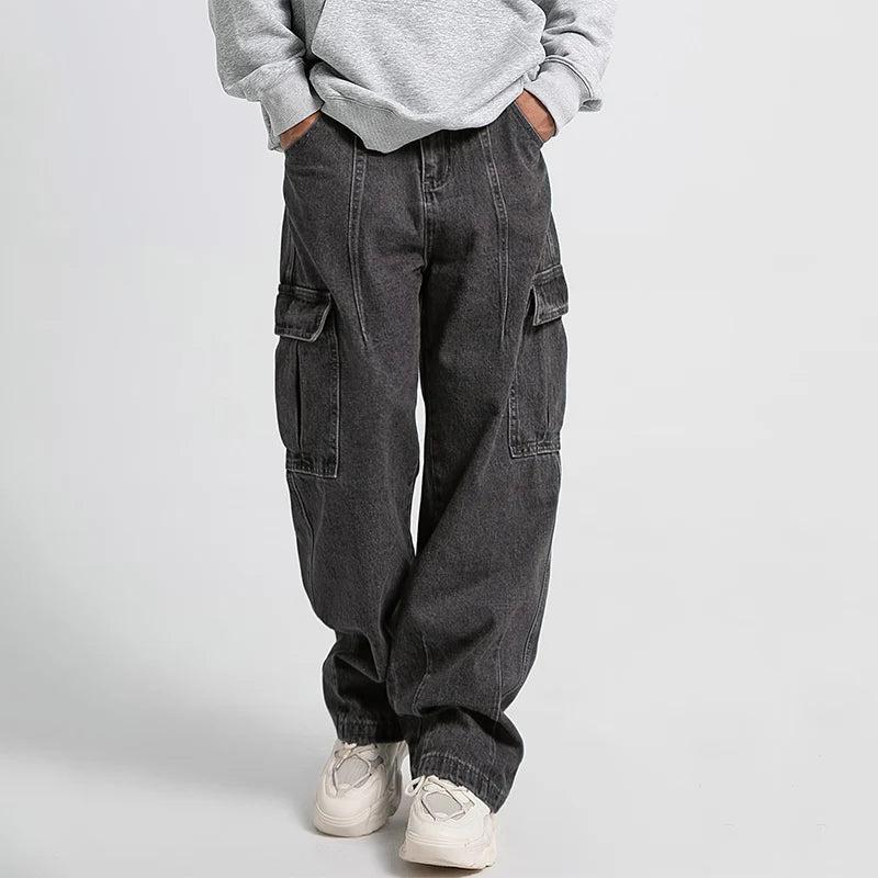 Riolio Men Baggy Oversize Cargo Jeans Male Wide Streetwear Hip Hop Pants Harajuku Fashion Straight Leg Black Blue Loose Denim Pants