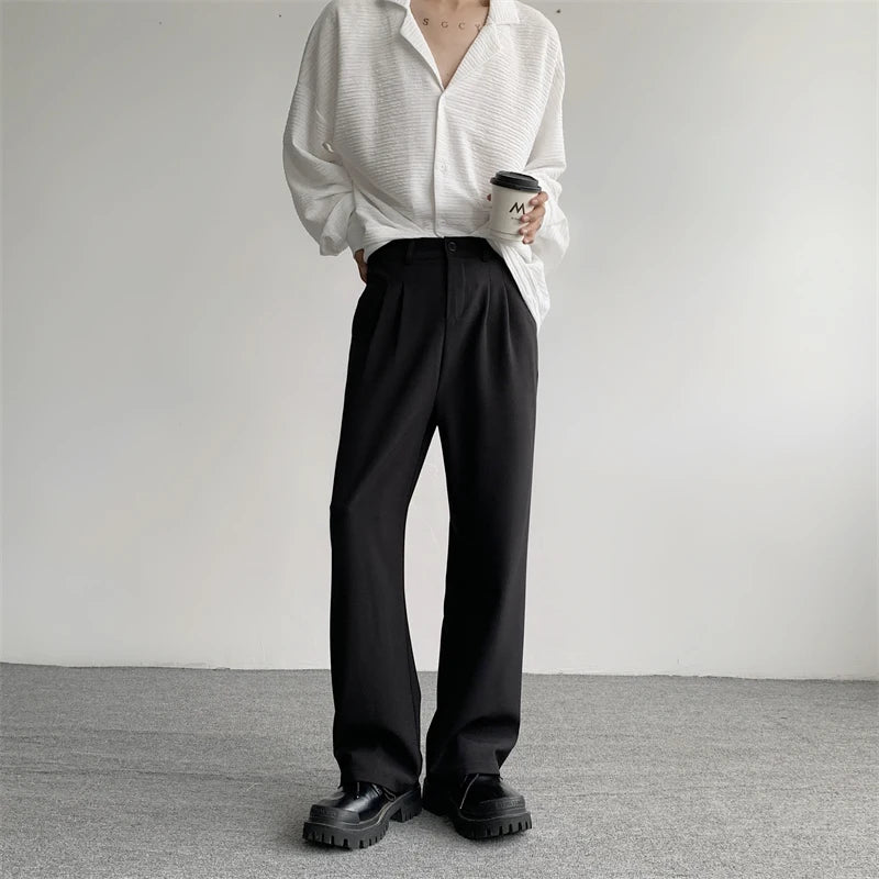 Riolio Khaki Black Suit Pants Men Fashion Social Mens Dress Pants Korean Casual Loose Straight Pants Mens Office Formal Trousers M-2XL