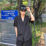 Riolio Summer Men's Clothing Light Luxury Jacquarded Suit Collar Shirts Streetwear Button-down Short Sleeve Retro Leisure Fashion M-3XL