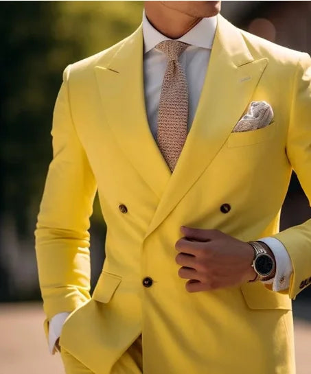 Riolio prom suit High Quality Brown Men's Suits Double Breasted Bespoke Double Breasted Peaked Lapel Formal Blazer Slim Fit 2 Piece Jacket Pants