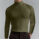 Riolio Turtleneck For Men Solid Colour Slim Elastic Thin Pullover Men Spring Autumn Turtleneck Men Knitting Basic Long Sleeve T-shirt