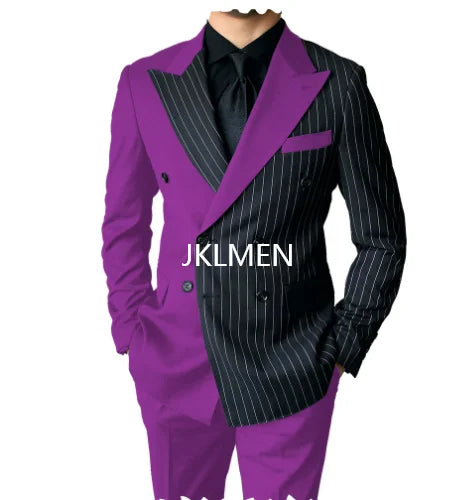 Riolio Men's Suits Blazer Autumn Striped Men Blazer Fashion Double  Jacket Coats 2pcs Casual Business Tuxedo Costume