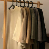 Riolio Summer Casual Short Sleeve T-Shirts Men Suede Loose Solid Round Neck T Shirts Man