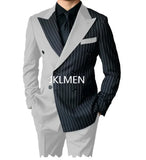 Riolio Men's Suits Blazer Autumn Striped Men Blazer Fashion Double  Jacket Coats 2pcs Casual Business Tuxedo Costume