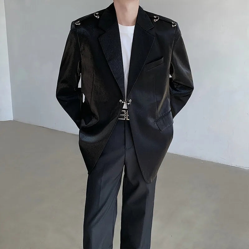 Riolio High Grade Metal Ring Blazers Men Leisure Loose Suit Jackets Male Lapel Fashion Streetwear Coat All-match Korean Suit-tops