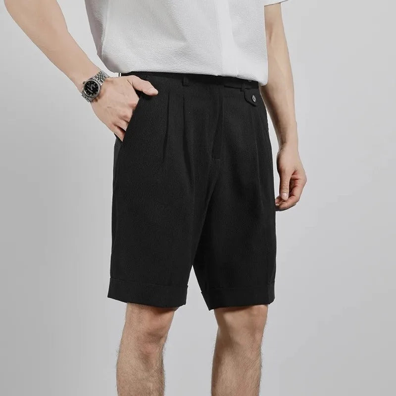 Riolio New Men Summer Slim-fit British Style Suit Shorts Light Luxury Business Straight-leg Shorts Leisure Button-down Half-pants M-3XL