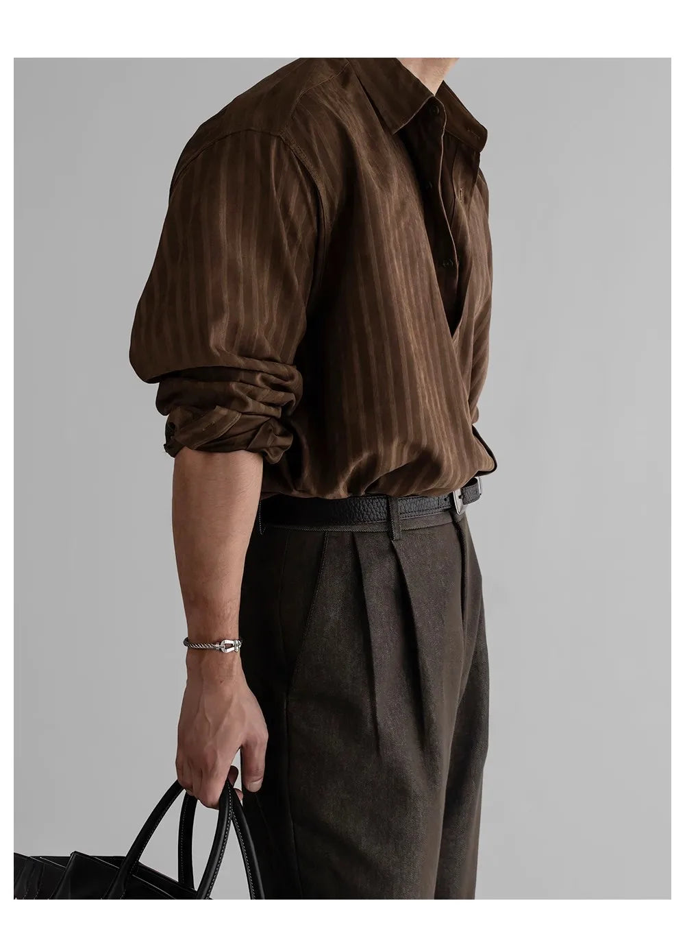 Riolio New Korean Fashion Men Shirts Light Luxury Textured Business Striped Long Sleeve Cardigan Tops Leisure High Quality Blouse M-2XL