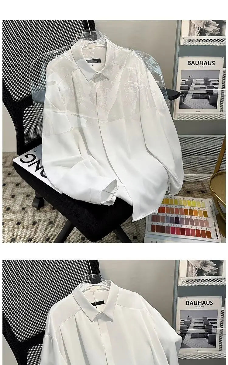 Riolio Korean High-end Long-sleeved Shirt Men's Solid Color High-end Droop Top Spring and Autumn Loose Handsome Shirt Chic Streetwear
