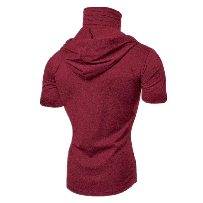 Riolio Summer Hooded T-Shirt Stretch Pullover Slim Fitness Personality Stretch Leisure Sport Shirt Ninja Suit Short-sleeved Mask Top