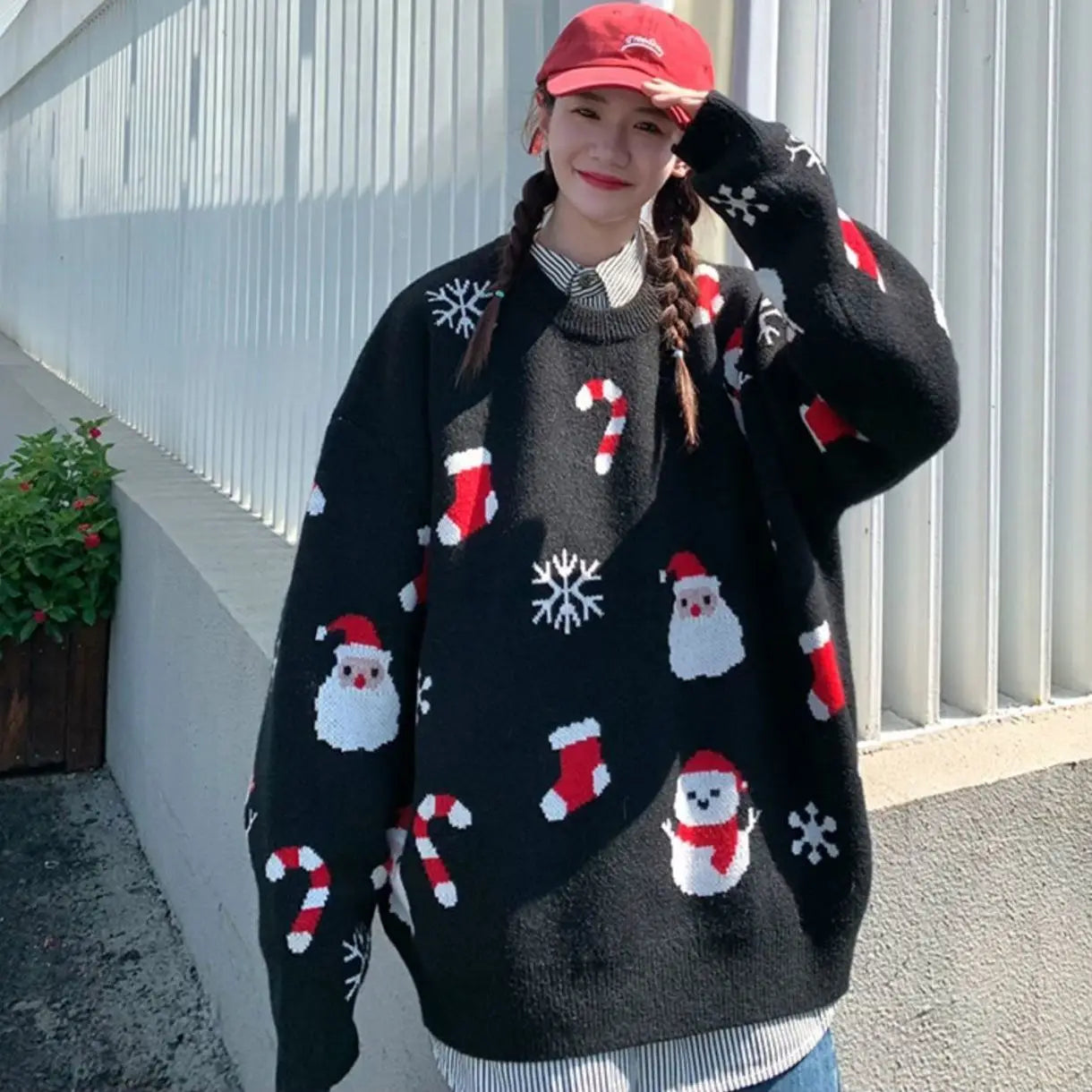 Riolio Oversize Ugly Christmas Sweater Korean Santa Claus Knitwear Sweater Male Loose  Winter Versatile Couple Pullovers Man Clothes