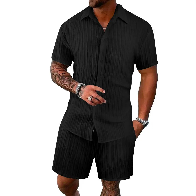 Riolio European and American men's summer leisure sports suit cross-border trend loose breathable short-sleeved shirt