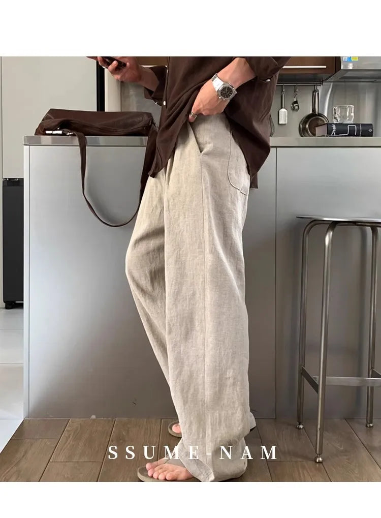 Riolio New Japanese Retro Men Casual Pants Luxury Draped Wide Leg Leisure Solid Color Straight Trousers High Quality Elegant Sweatpants
