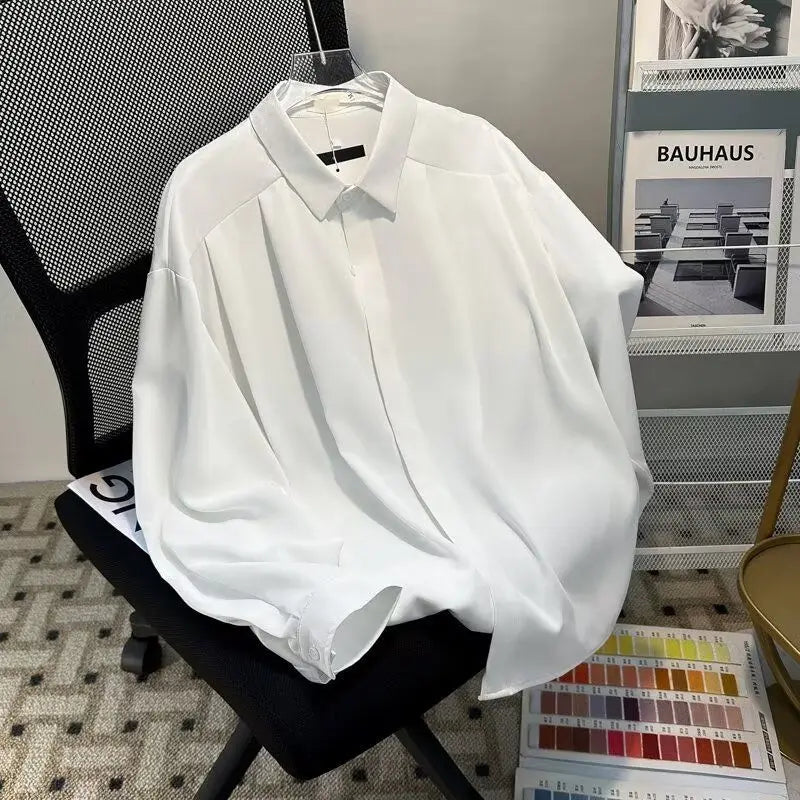 Riolio Korean High-end Long-sleeved Shirt Men's Solid Color High-end Droop Top Spring and Autumn Loose Handsome Shirt Chic Streetwear