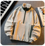 Riolio Korean Casual Heavy Half Zipper Sweatshirt Fleece Jacket Men Autumn Winter Warmth Thicken Men Aesthetic Academy Chic Streetwear