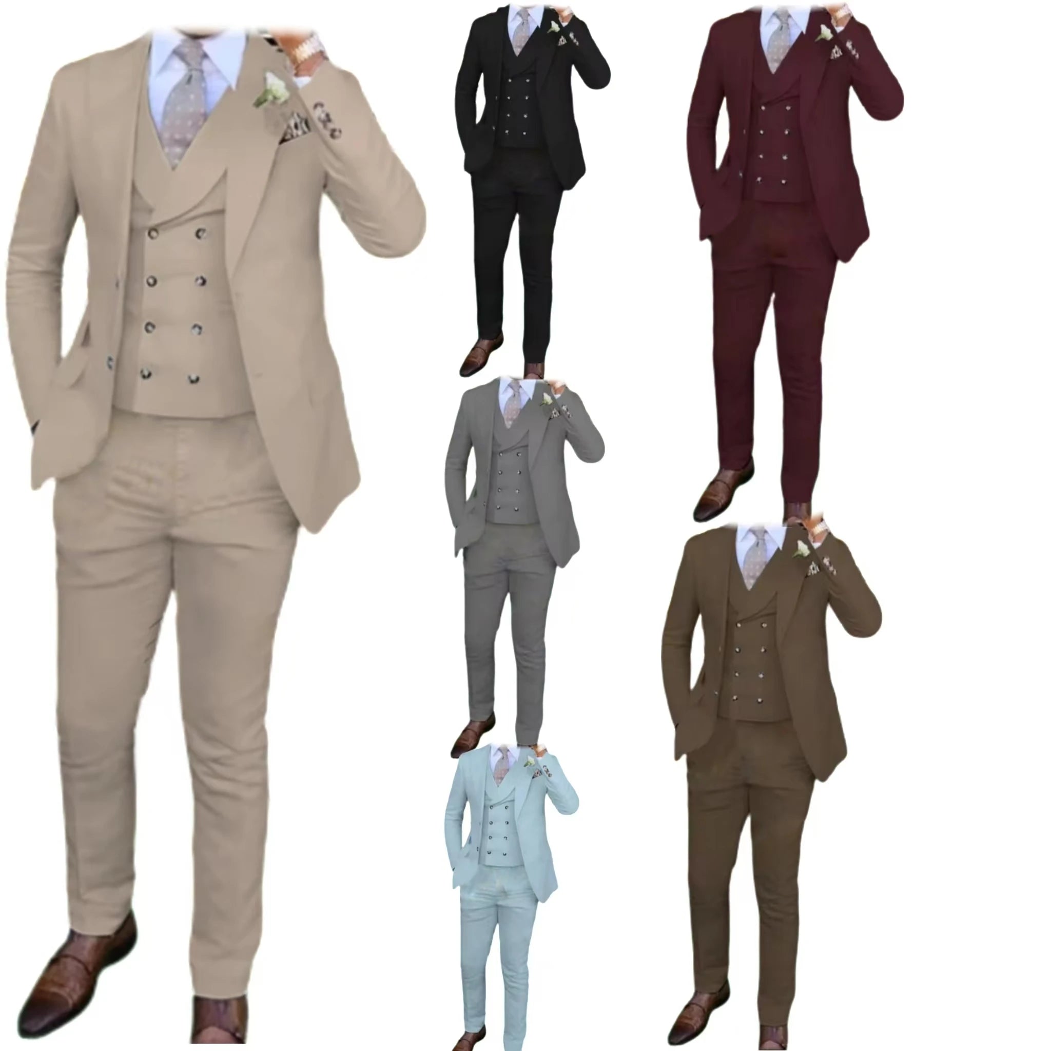 Riolio prom outfits for guys Men's Slim-fit Three-piece Suit,Three-piece Set of Vest, Blazer and Trousers, Ideal for Weddings, Business and Formal Occasions