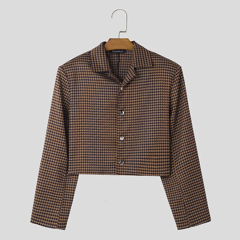 Riolio Men's Jackets Plaid Lapel Long Sleeve Button Fashion Casual Male Crop Coats Spring Streetwear Thin Jackets S-5XL INCERUN