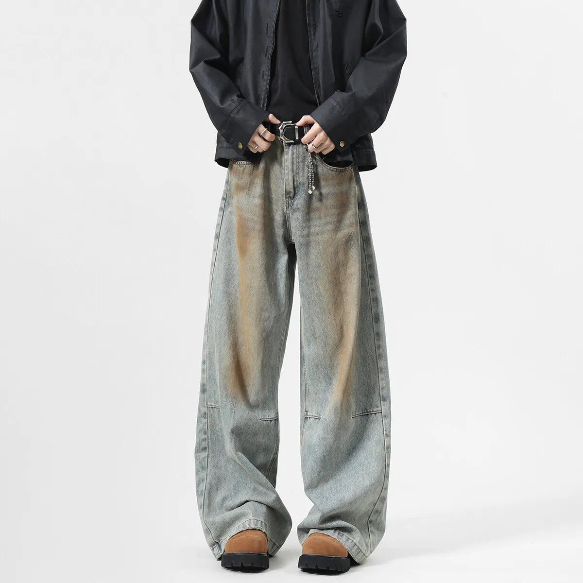 Riolio Men's Jeans baggy Denim pants Loose Fit Casual Style American Streetwear Straight Novel design Leg Pants Trendy Brand