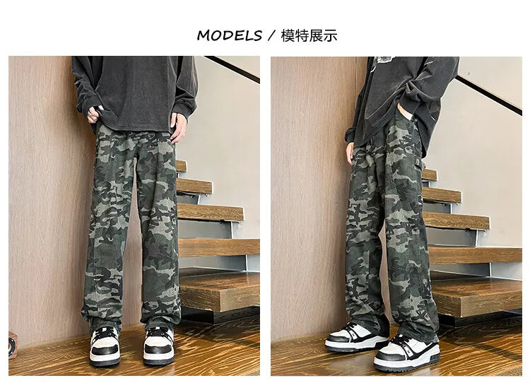 Riolio camouflage Jeans Men straight Pants patchwork male jean Fit Patchwork Streetwear Men's Trousers Denim Large size Hip Hop