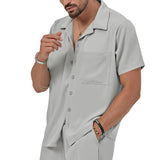 Riolio Summer Casual Men's Set Lightweight And Comfortable Men's Clothing Pocket Lapel Short-sleeved Shirt And Shorts Two-piece Suit