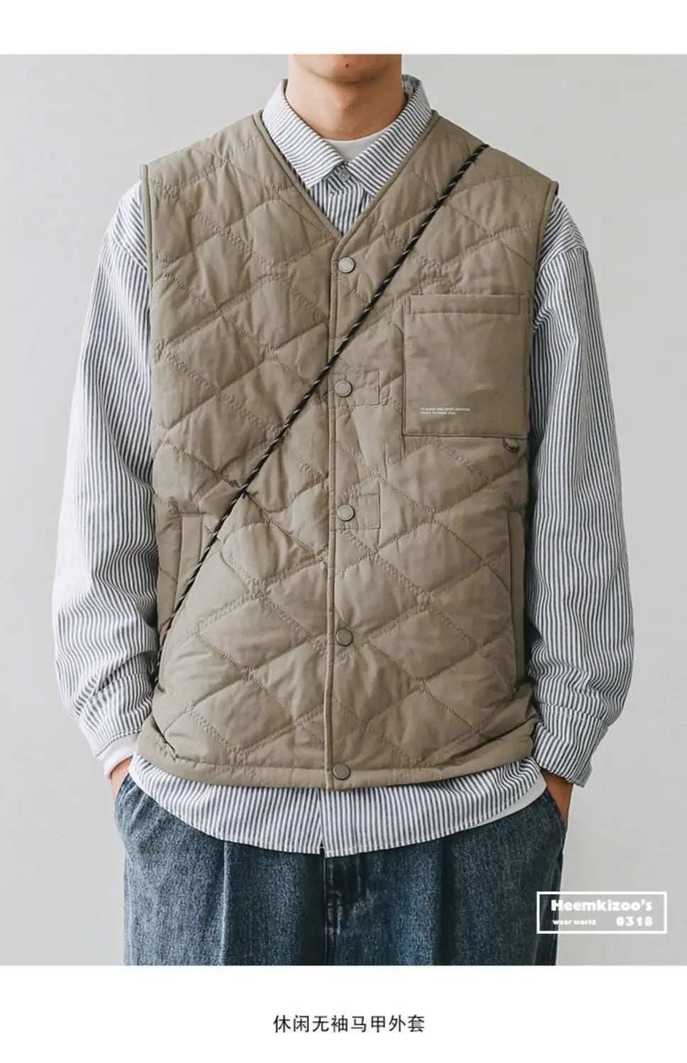 Riolio Cotton-layered Fashionable Vest Men with Autumn Winter Simple Casual Light Heated Inner Vest Cardigan Work Vest Top Aesthetic