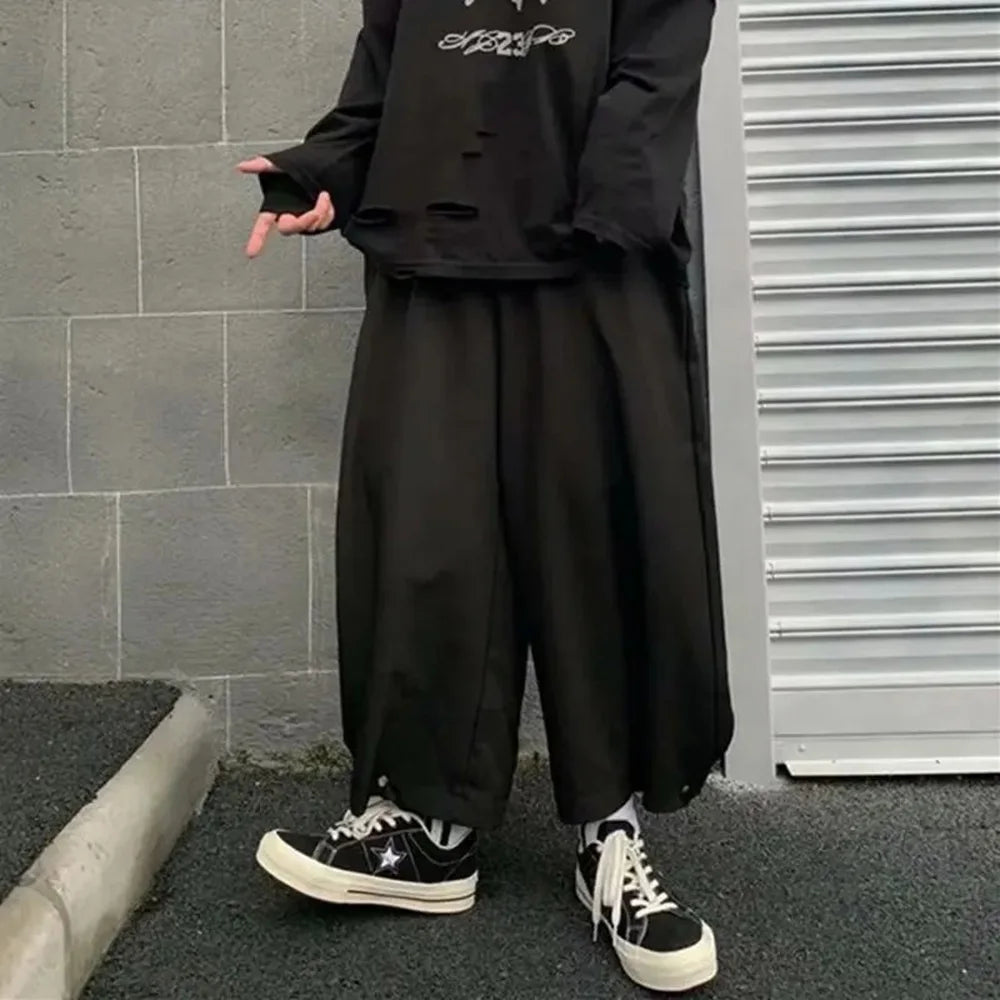 Riolio Men Trousers Plain Loose Oversize Casual Pants Spring Streetwear Fashion Leggings Button Wide-Leg Pants Men'S Clothing 2025  New