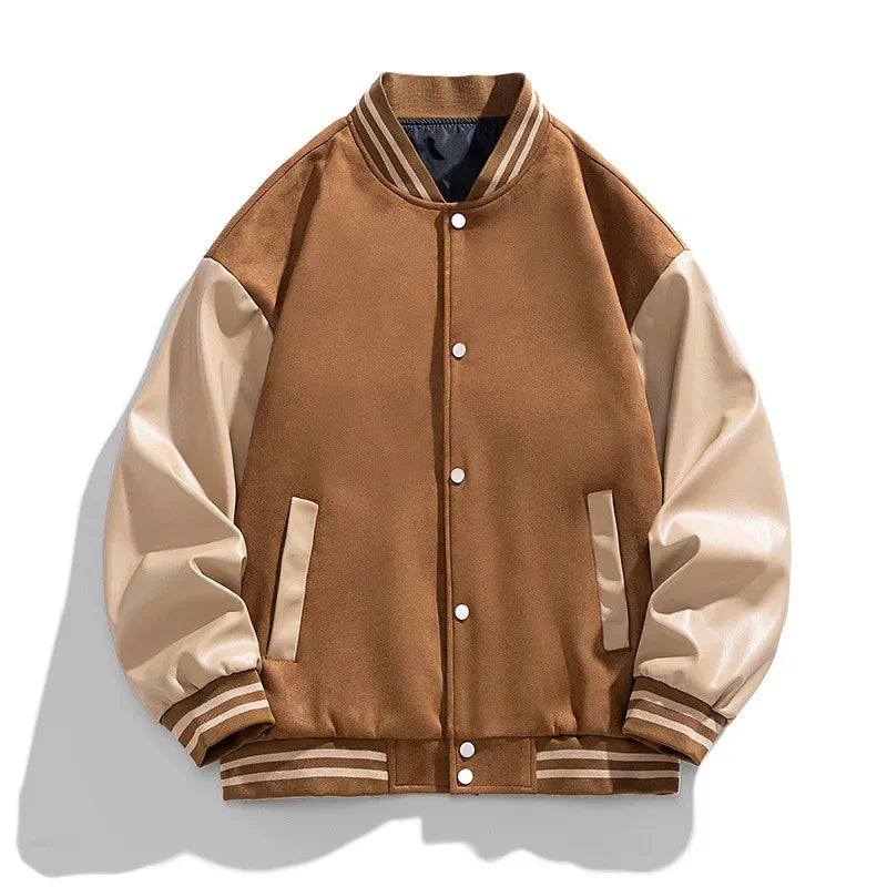 Riolio Bomber Wool Coat Premium Varsity Leather Wool Jacket High Street Jacket Men's Varsity Baseball College Leather Sleeves