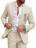 Riolio Light Blue/Beige Linen Wedding Men Suit Casual Single Breasted Slim Fit Blazer Pants High Quality Summer 2 Piece Costume Homme