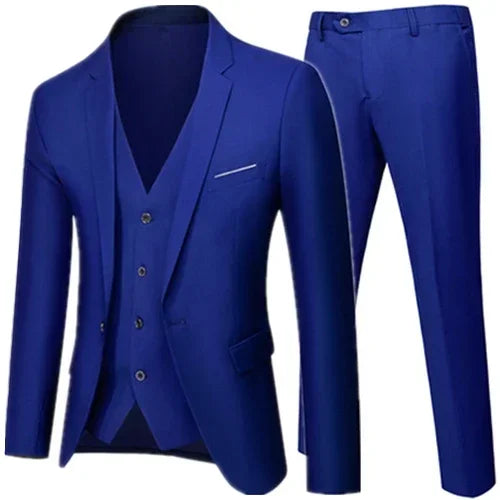 Riolio Business Suit Jacket Coat Blazers Trousers Waistcoat Men Wedding Three Pieces Pants Vest Large Size Professional Dress 3 Pcs Set