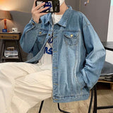 Black Denim Short Jacket Men Jeans Jacket Coats Casual Windbreaker Pockets Overalls Bomber Streetwear Man Clothing Outwear