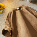 Riolio Summer Short Sleeve T-shirt Men Fashion Retro Suede T Shirt Men Streetwear Hip Hop Loose Round Neck Solid Color Tshirt Mens Top