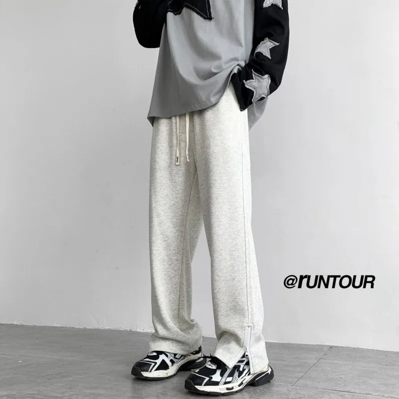 Riolio Black Casual Pants Men Sweatpants Oversized Wide Leg Pants Men Streetwear Loose Grey Straight Sports Pants Mens Joggers Trousers