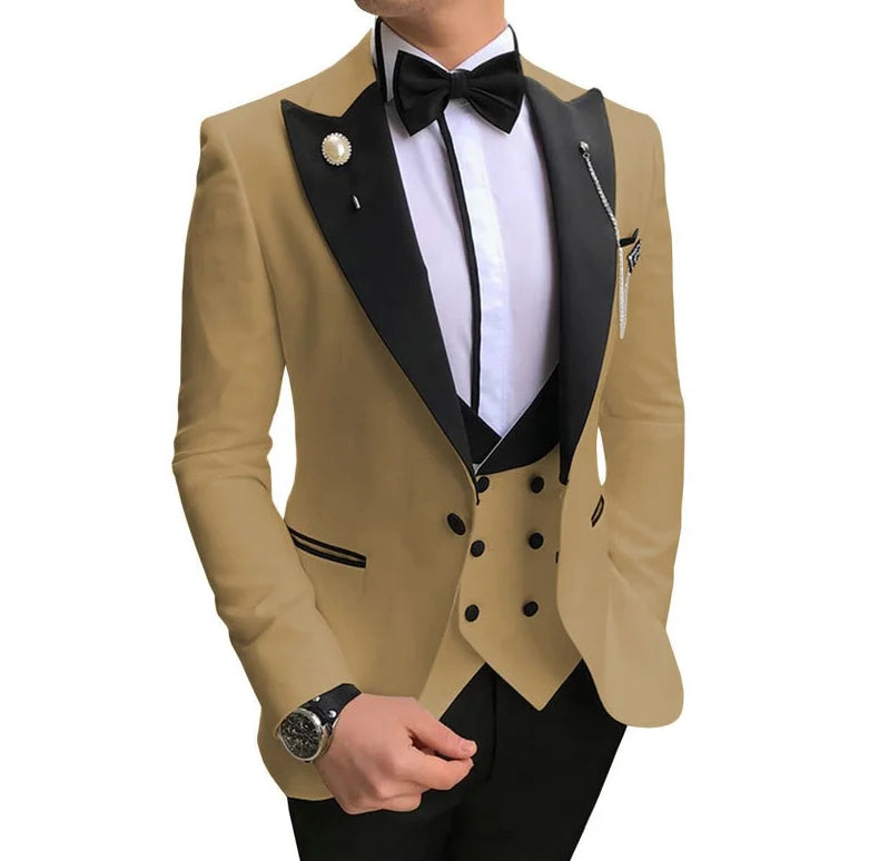 Riolio prom suit Men 3 Pieces Suits For Men Custom Made Groom Groomsmen Tuxedos Wedding Men Suit Terno Masculino(Jacket+Pant+Vest)
