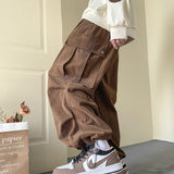 Riolio Corduroy Cargo Pants for Men Streetwear Black Cargo Trousers Male Joggers Hip Hop Green Black Japanese Pocket Korean
