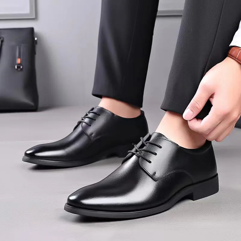Riolio Men's Breathable Leather Shoes Black Soft Leather Soft Bottom Spring And Autumn Best Man Men's Business Formal Wear Casual Shoes