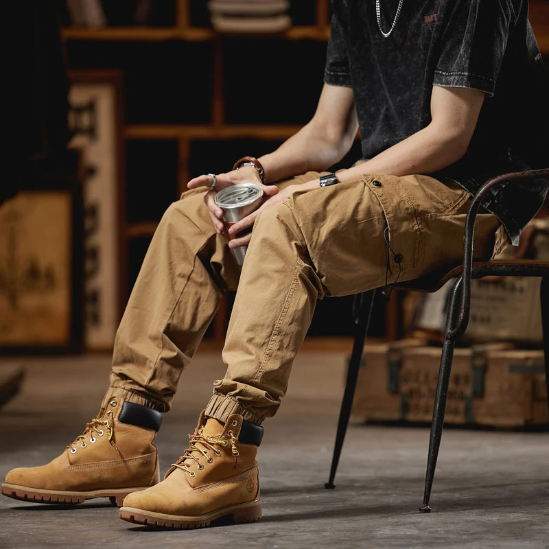 Riolio Joggers Cargo Pants Men Casual Multi Pocket Male Trousers Sweatpants Streetwear Techwear Tactical Track Black Pants Men