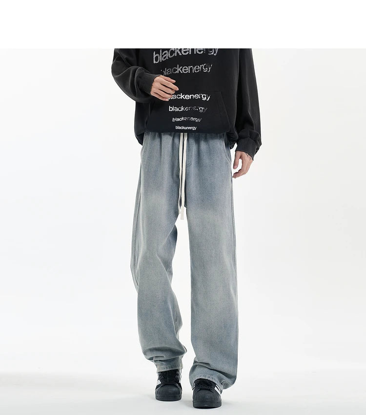 Riolio New Men's Jeans Washed Jeans Pants Unisex Drawstring Denim Pants Male Streetwear Korean Straight cylinder loose Cowboy Trousers