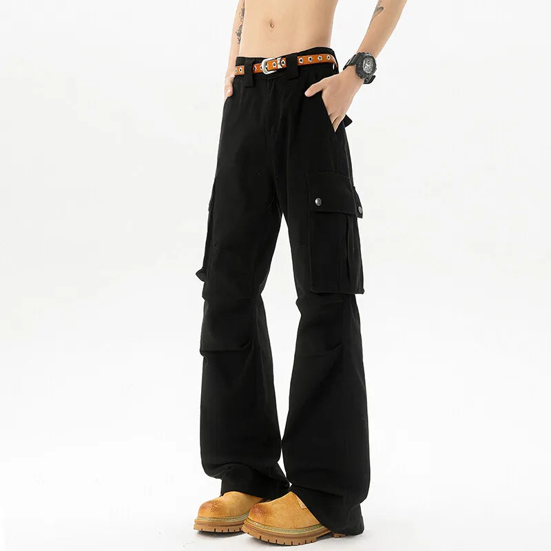 Riolio Cotton Wide Leg Cargo Pants man Loose Fit Multi Pocket Casual Streetwear Comfortable Workwear Trousers Men Trendy Fashion