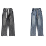 Riolio Jeans men Elastic waist Streetwear Fashion Jeans Black Spring New Men Women Wide Leg Straight Denim Trousers Plus Size 5XL-M