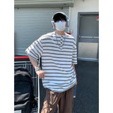 Riolio Men Cotton T Shirt Breathable Comfort Round Neck Button Striped Summer Casual Soft Lightweight Streetwear Fashion Cotton Tee Top