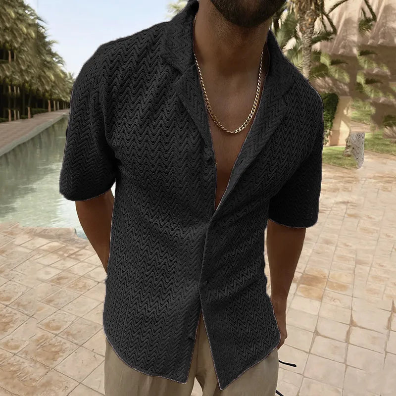 Riolio Hollow Design Chic Shirt Sleeveless, Men's Casual High Stretch V Neck Pullover Sweater For Summer