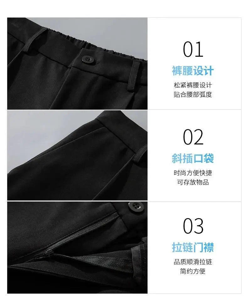 Riolio American High Street Pleated Pants Floor Mopping Micro Trumpet Black Trousers Luxury Sense Clean Fit Casual Curved Knife Pants